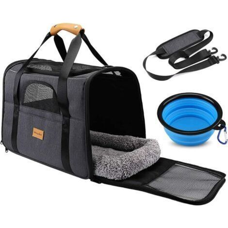 Sac de transport pour chat et chien Respirant et Pliable avec Bol pliant 45x35x33cm Noir,Sac Transport Chat (1/5)