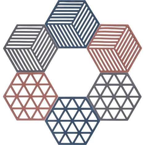 Lot de 6 pièces - Protège-poêles - Dessous de plat - Sets de table - Manique - Tapis antidérapant - Dessous de plat - Réutilisable - Dessous de plat hexagonal - Pour table, bols et assiettes - 12 x 14 (1/5)