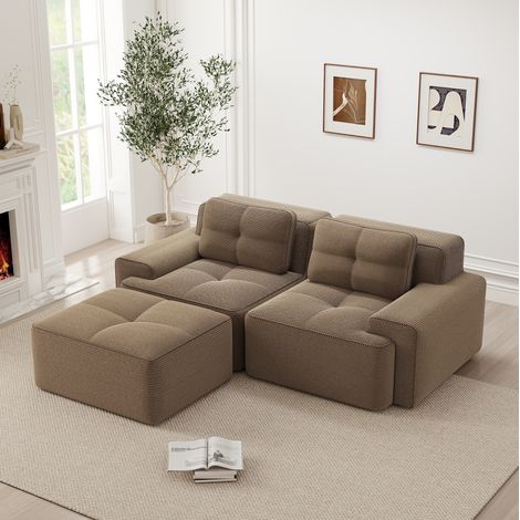 Modulares Sofa braun aus Cord mit 74 cm Sitztiefe, rutschfester Basis und Ottoman (1/5)