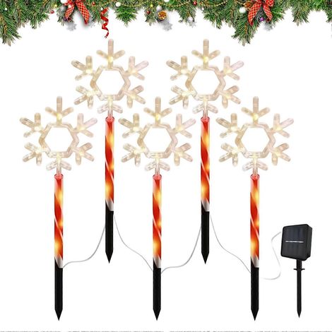 Lampes solaires d'extérieur  Lampe LED étanche en forme de flocon de neige à piquer pour décorations hivernales, éclairage de jardin et bord de piscine (1/5)