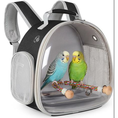 Bird Travel Backpack Carrier Backpack with Metal Tray Perch for Budgies, Cockatiels Parakeets, Veterinarians (Black) (1/5)