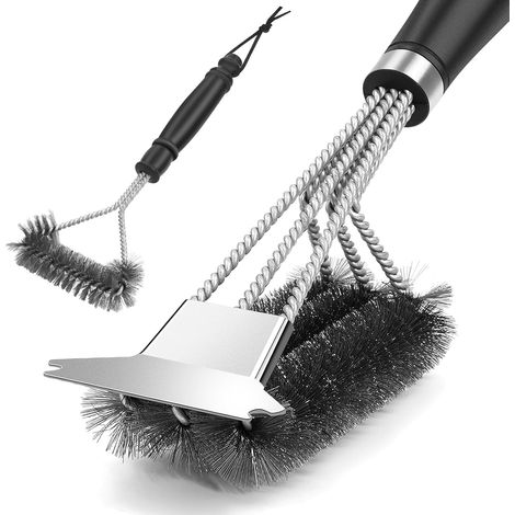 Brosse pour barbecue JeiibrZui avec grattoir - 43 cm - Lot de 2 - Acier inoxydable pour barbecues à gaz, à charbon et fumoirs (1/5)