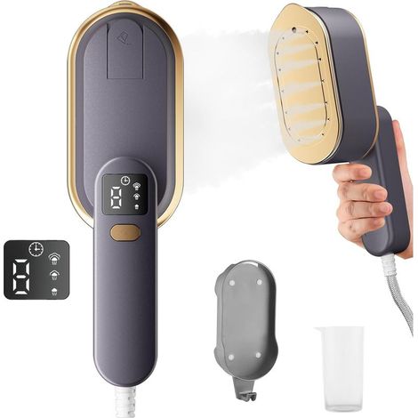 Fer à repasser vapeur de voyage avec écran LCD, chauffe rapide en 10 secondes, 1200 W, poignée rotative à 180° (Gris) (1/5)