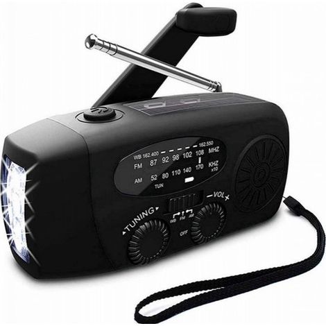 Radio portatile di emergenza, power bank (2000 mAh), torcia elettrica, kit di emergenza a energia solare, plastica, nero (1/5)
