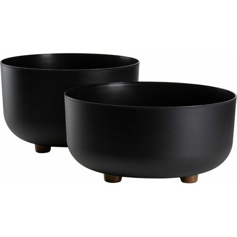 Set aus TERRA Blumenschalen auf Beinen, recycelt, schwarz, 2 Stück.