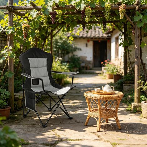 Silla plegable para camping acolchada con portavasos OKMYHOME (1/5)