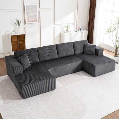 Divano letto U in velluto a coste 332x156 cm OKMYHOME (1/5)