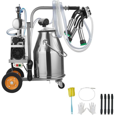Mophorn Kit mungitrice per mucche con secchio in acciaio inox alimentare, capacità 25 litri, potenza 900W, dotato di tettarelle e tubo flessibile in silicone, mungitrice elettrica con ruote (1/5)