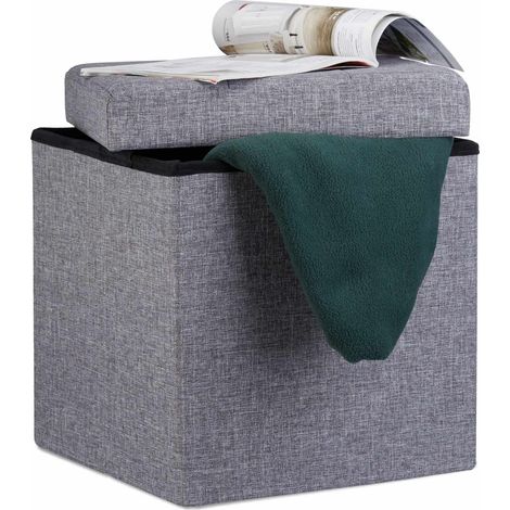 Taburete plegable con almacenamiento de tela de lino