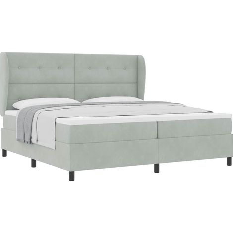 Maison Exclusive - Lit à ressorts avec tête de lit Gris clair 200 x 200 cm Velours (1/5)