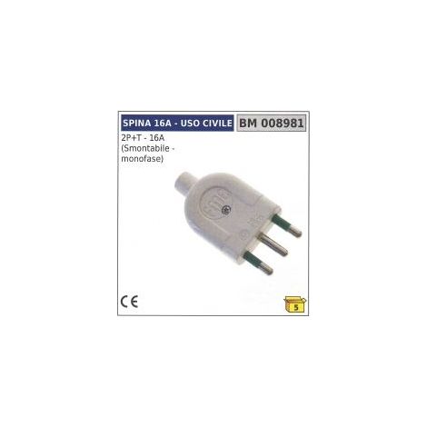 Clavija civil 2 polos + tierra - 16A desmontable - monofásica código 008981