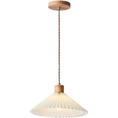 Lustre moderne en métal et tissu plissé 30x10cm – Culot E14 – Suspension réglable pour salons et couloirs – 40W max (1/5)