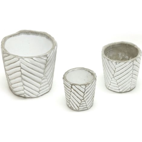 Set 3 Vaso Decorativo Moderno Per Fiori In Cemento Design Modello Leaf (1/3)