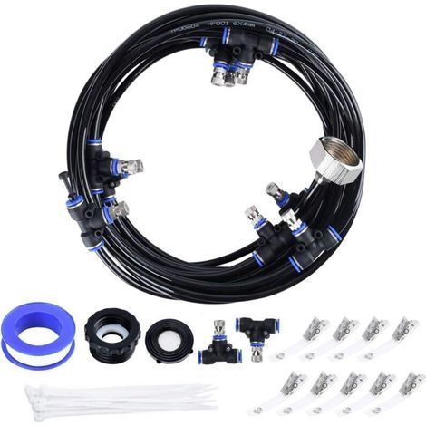 Nebelsystem für den Außenbereich, 8 m Terrassen-Nebelsystem mit 7 Nebeldüsen + 2 Ersatzdüsen + 1 Adapter (Messing, 3/4 Zoll) (1/4)