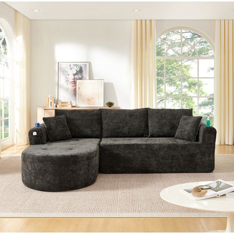 Sofá chaise longue en L con portavasos 255 cm OKMYHOME (1/5)