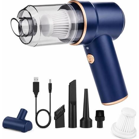 Aspirateur à main sans fil 120 W 8000 Pa batterie 4000 mAh HEPA lavable aspiration soufflage bleu (1/5)