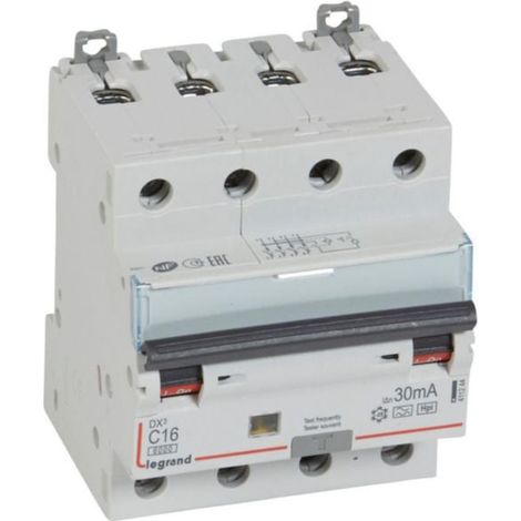 Disjoncteur différentiel monobloc DX³6000 10kA arrivée haute et départ bas à vis 4P 400V - 16A - typeF 30mA - LEGRAND
