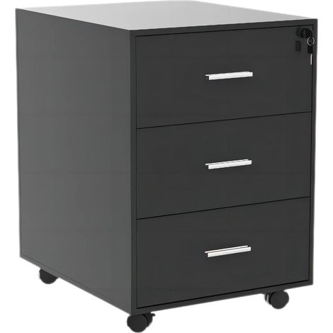 NICEME Under Desk Drawers Storage Unit with 3 Drawers, Mobile File Cabinet Pedestal Drawers on Casters, Rolling Office Cabinet for under Desk Storage, made of MDF (Black) (1/5)