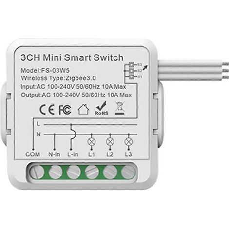 Module relais Zigbee 10 A, 3 canaux, AC100-240 V, compatible avec Alexa Home. Mini interrupteur intelligent 3 canaux 10 A. (1/5)