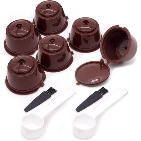 Lot de 6 porte-filtres à capsules de café réutilisables Dolce Gusto, avec 2 cuillères à café et 2 brosses.