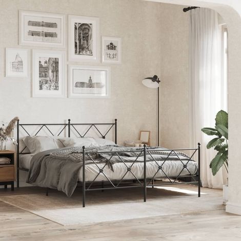 Estructura cama sin colchón con estribo metal negro 150x200 cm vidaXL (1/5)