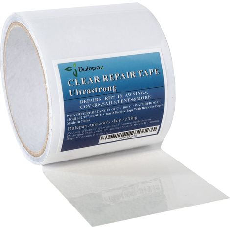Ruban de Réparation de Tente Ruban Adhésif Transparent Pour Auvent,Bâche Camion Transparente et Voile Scotch Etanche Eau 7,5 cm x 5 m (1/5)