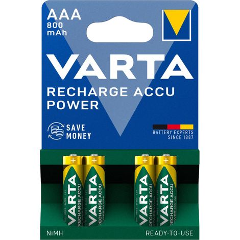 Batería recargable NiMH VARTA POWER AAA de 800 mAh, tamaño pequeño, 4 unidades