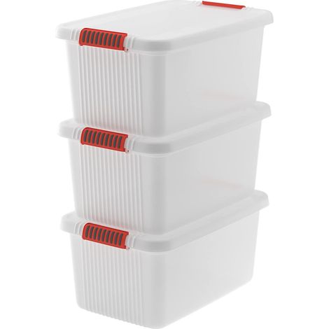 Set 3 Contenitori Rettangolari 59x39x28 cm in Plastica Keter K-Latch L Trasparente (1/5)