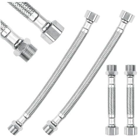4 Pièces Tuyaux Flexible, 3/8 Tuyau Blindé En Tressé Acier Inoxydable, Raccord et Filetage Mâle Rallonge, Tuyaux de Raccordement, Flexible de Robinetterie pour Robinet Salle De Bain WC (20 cm/10 cm) (1/5)