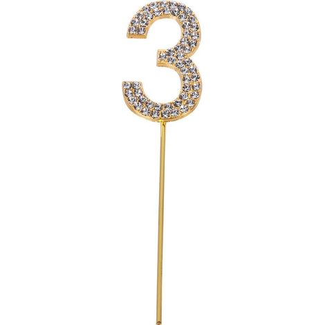 Tortenfigur mit Zirkonia, goldene Zahl „3“ (1/4)