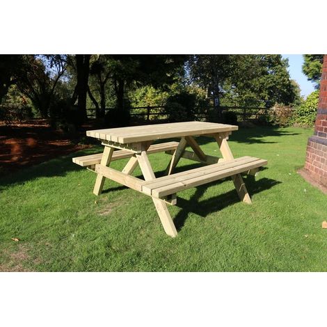 Deluxe A-frame Picnic Table, Traditional Wooden Garden Furniture - L150 x W150 x H76 cm - Minimal Assembly Required (1/3)