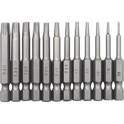 Juego de 12 brocas Torx con vástago hexagonal de 1/4", 50 mm de longitud, T5-T40, brocas magnéticas para destornillador Torx. (1/5)