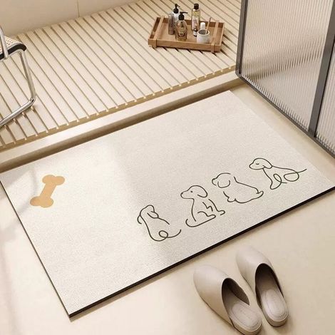 Tapis de bain, blanc cassé, 4060cm, terre de diatomées, très absorbant, antidérapant, tapis d'entrée, paillasson. (1/5)
