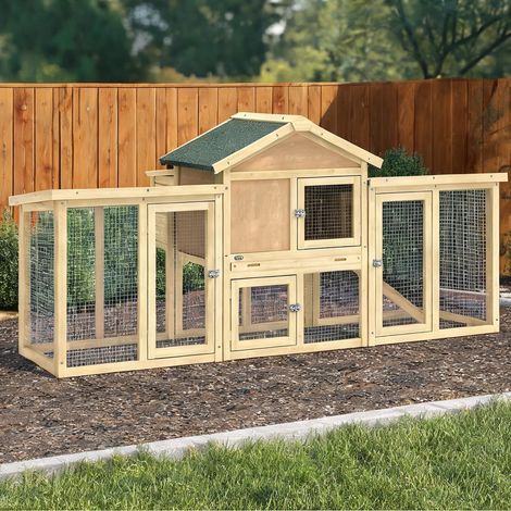Poulailler bois naturel en bois de sapin 204 x 85 x 93 cm (1/5)