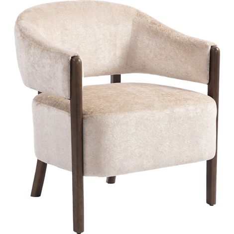 Fauteuil de chambre recouvert de chenille, structure et pieds en bois massif, beige (1/5)