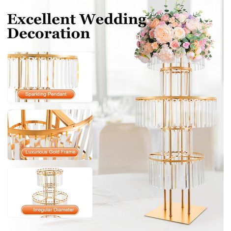 Support de fleurs en cristal doré - Décoration de table - Support de plantes - Vase élégant pour fêtes, mariage, salon, patio - Transparent (1/5)