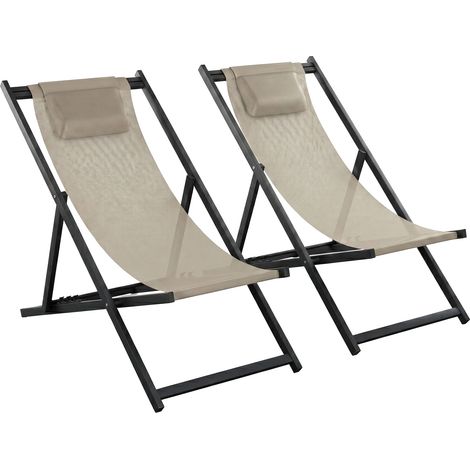 Mezzaluna - Set mit 2 klappbaren Gartenliegen 59x97x104 cm aus Aluminium und Textilene in Taupe