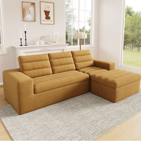 Sofá modular en L (253x161x89 cm), sin estructura, chenilla naranja (1/5)