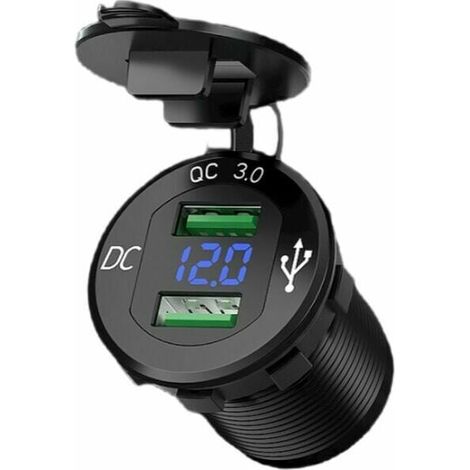 Motorrad-Doppel-USB-Steckdose, Autoladegerät, Marine-Steckdosenadapter, wasserdicht, Zigarettenanzünderbuchse, 2,1 A, Schnellladung mit LED-Voltmeter für 12 V/24 V, QC 3.0-Steckdose mit Voltmeter (1/4)