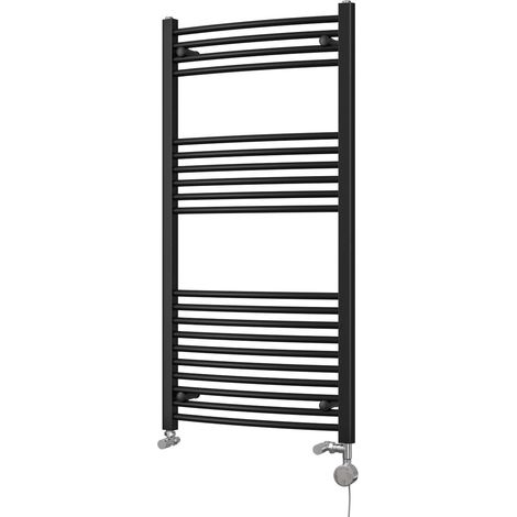 Zennor - Black Dual Fuel Towel Rail H1200mm x W600mm Thermostatic - Curved (1/3)