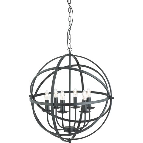 Searchlight Orbit - Plafonnier à cage sphérique à 6 ampoules, noir mat, E14 (1/4)