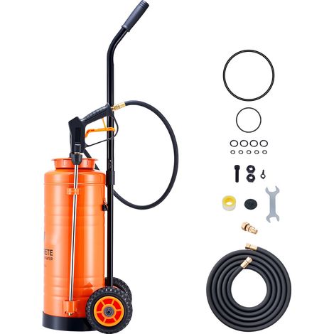 Pulvérisateur à béton industriel sur chariot, 14L inox, pompe robuste, lance 52cm, tuyaux 1,2m/3m, 2 buses en laiton pour chantier, jardin et pelouse. (1/5)
