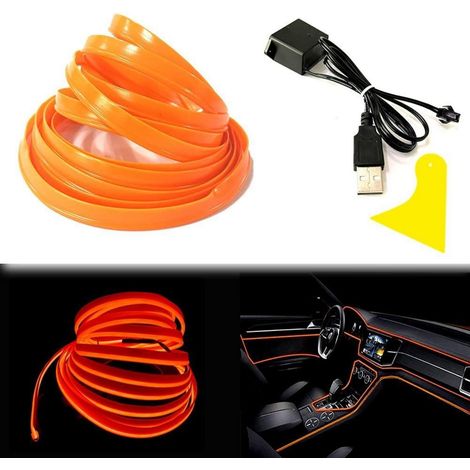 Bandeau lumineux LED EL Orange 5M USB Flexible pour intérieur de voiture (1/5)