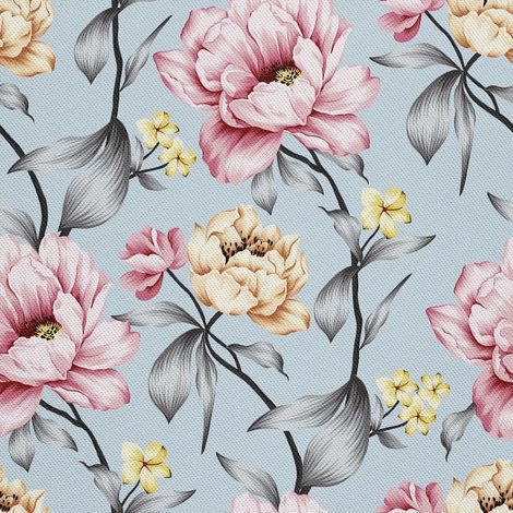 Tela decorativa para exteriores Oxford - Motivo de peonías y plumerias I DX340 (1/5)