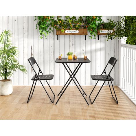 Set bistrot pieghevole da giardino 60x60x73 cm in acciaio nero, 2 posti – MEUBLIV (1/5)