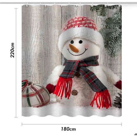 Rideau de douche imperméable imprimé numériquement - Motif bonhomme de neige - 180 x 220 cm (1/5)