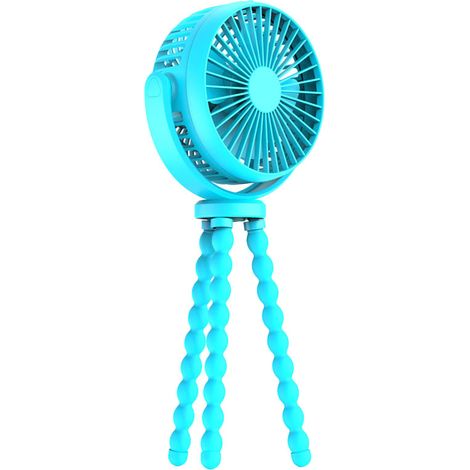 Ventilateur de poussette rechargeable rotatif flexible trépied 3 vitesses clipable pour siège auto voyage bleu royal (1/5)