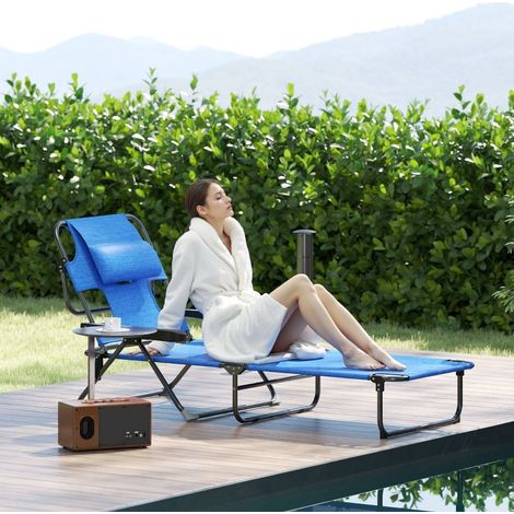 Sillón jardín reclinable plegable transpirable azul OKMYHOME (1/4)
