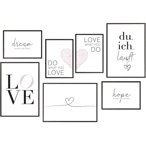 Lot d’Affiches 7 images assorties dans un ensemble élégant comme décoration de salon l'amour collage photo affiche murale 3 x DIN A3 + 4 x DIN A4 love sans cadre (1/5)