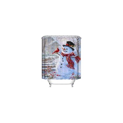Weihnachtlicher Duschvorhang mit Schneemann und Kardinälen. Frohe Weihnachten – Crezuo